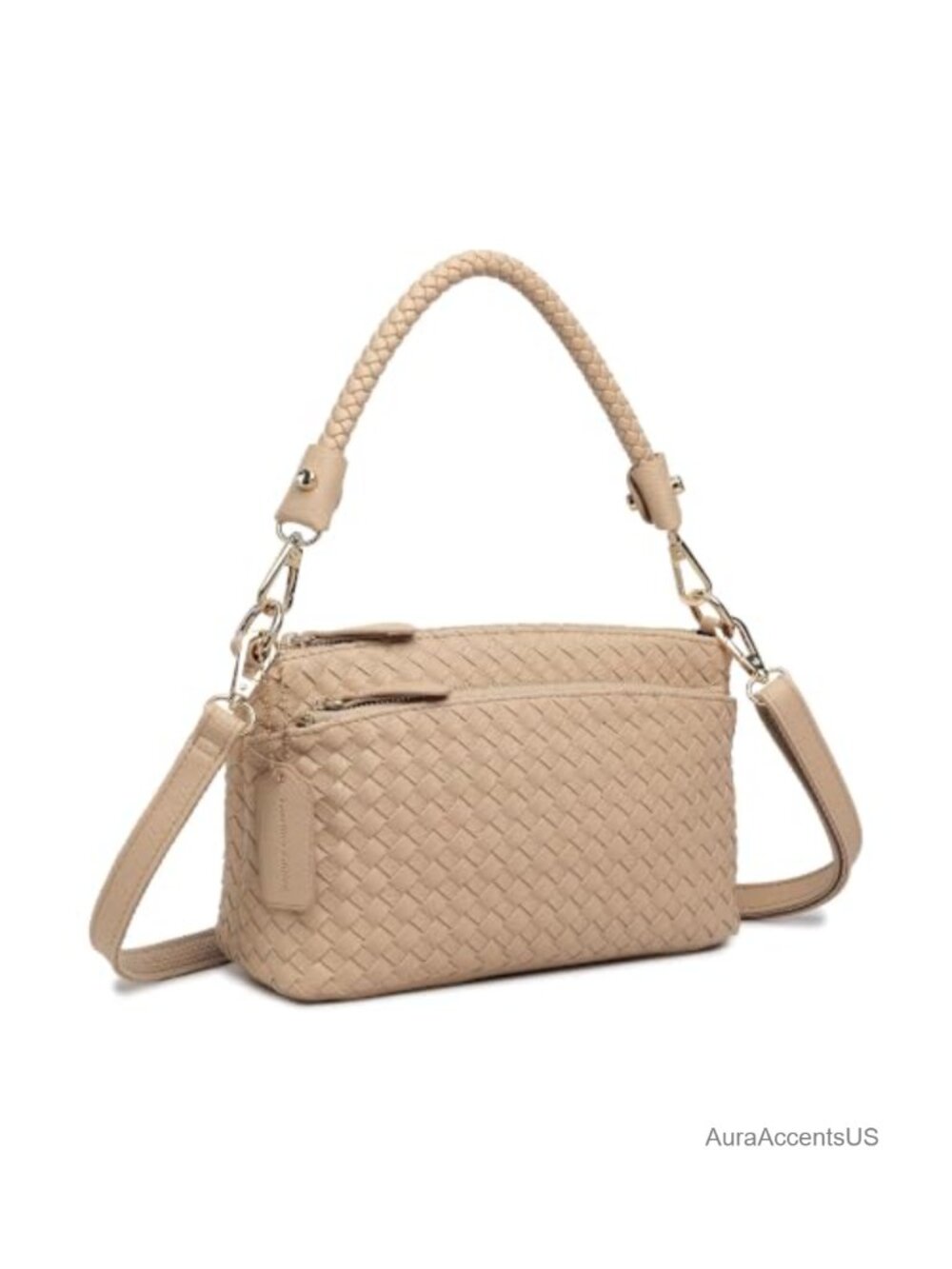 Vegan Leather Crossbody Bag for Women Small Shoulder Purse with Braided Top